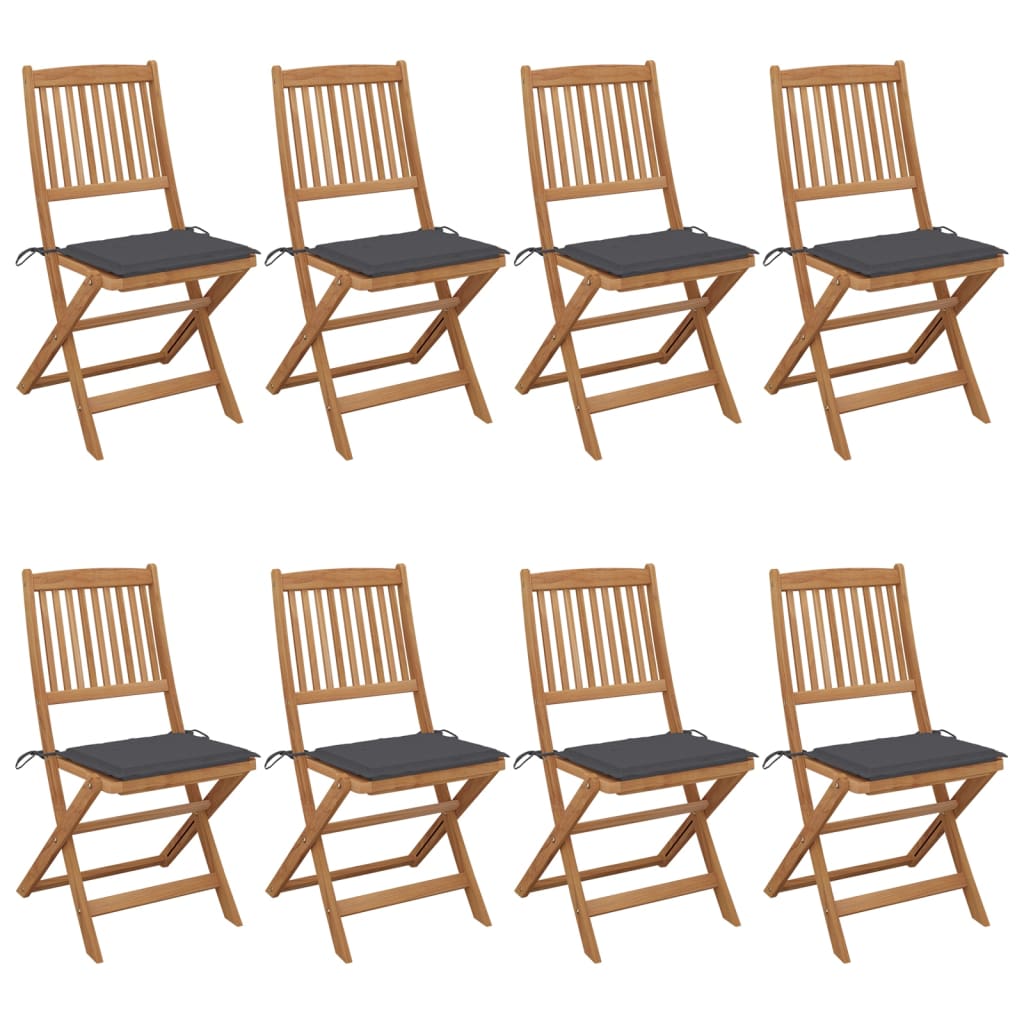 Chaises pliables de jardin lot de 8 avec coussins Bois d'acacia