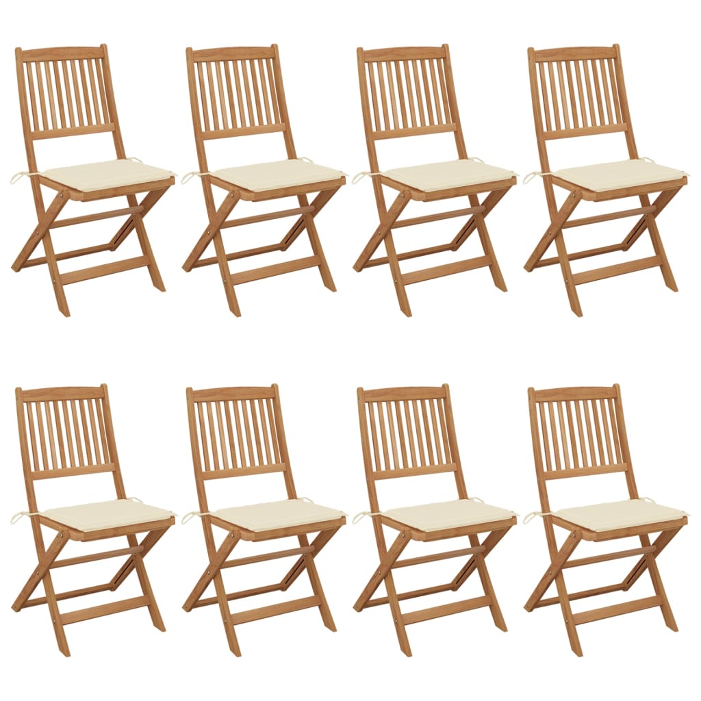 Chaises pliables de jardin lot de 8 avec coussins Bois d'acacia