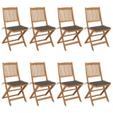 Chaises pliables de jardin lot de 8 avec coussins Bois d'acacia