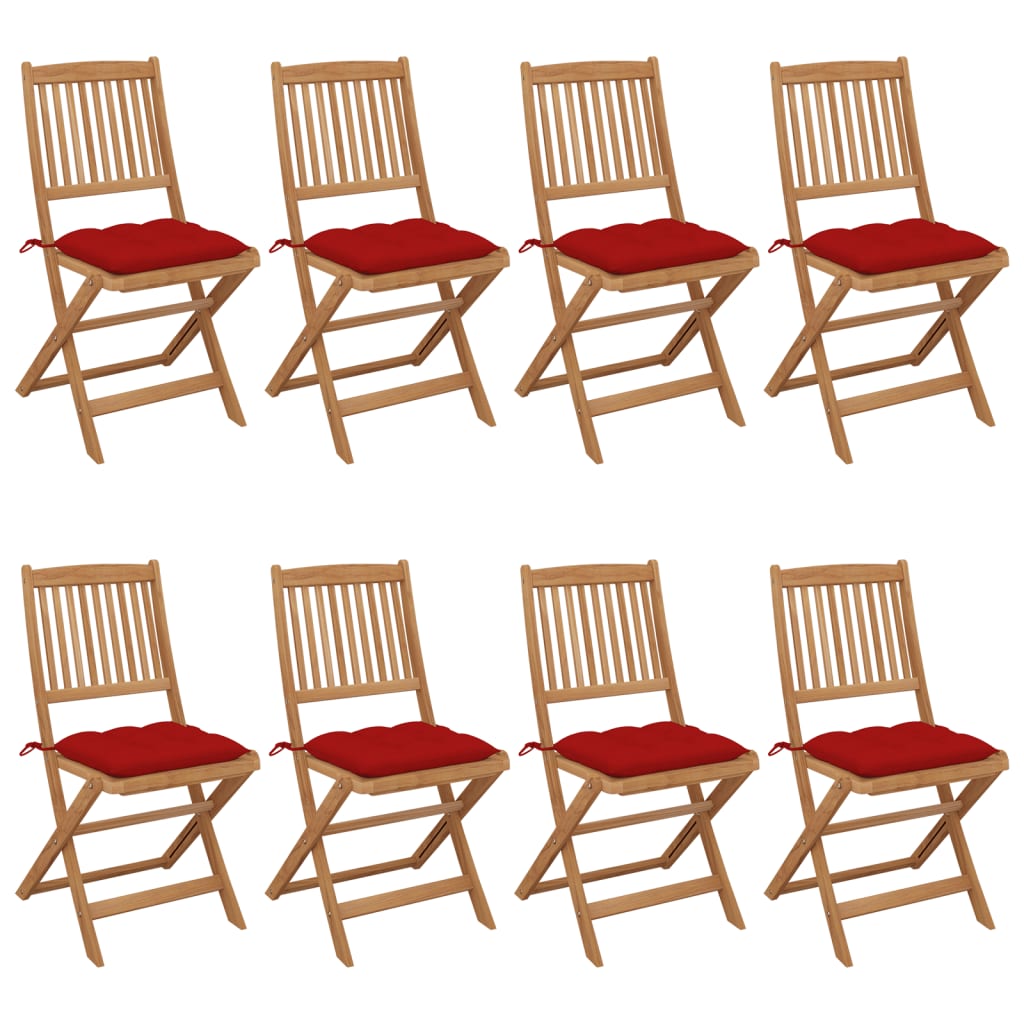 Chaises pliables de jardin lot de 8 avec coussins Bois d'acacia