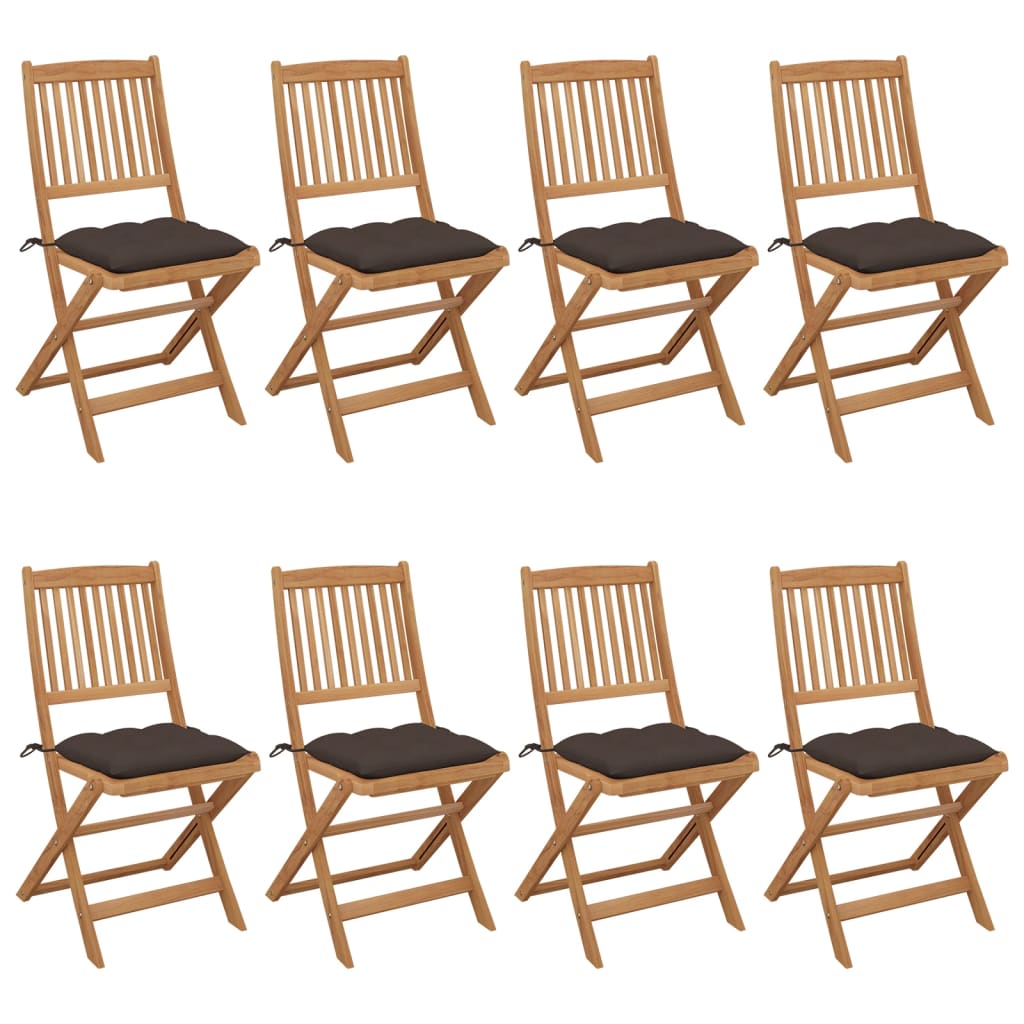 Chaises pliables de jardin lot de 8 avec coussins Bois d'acacia