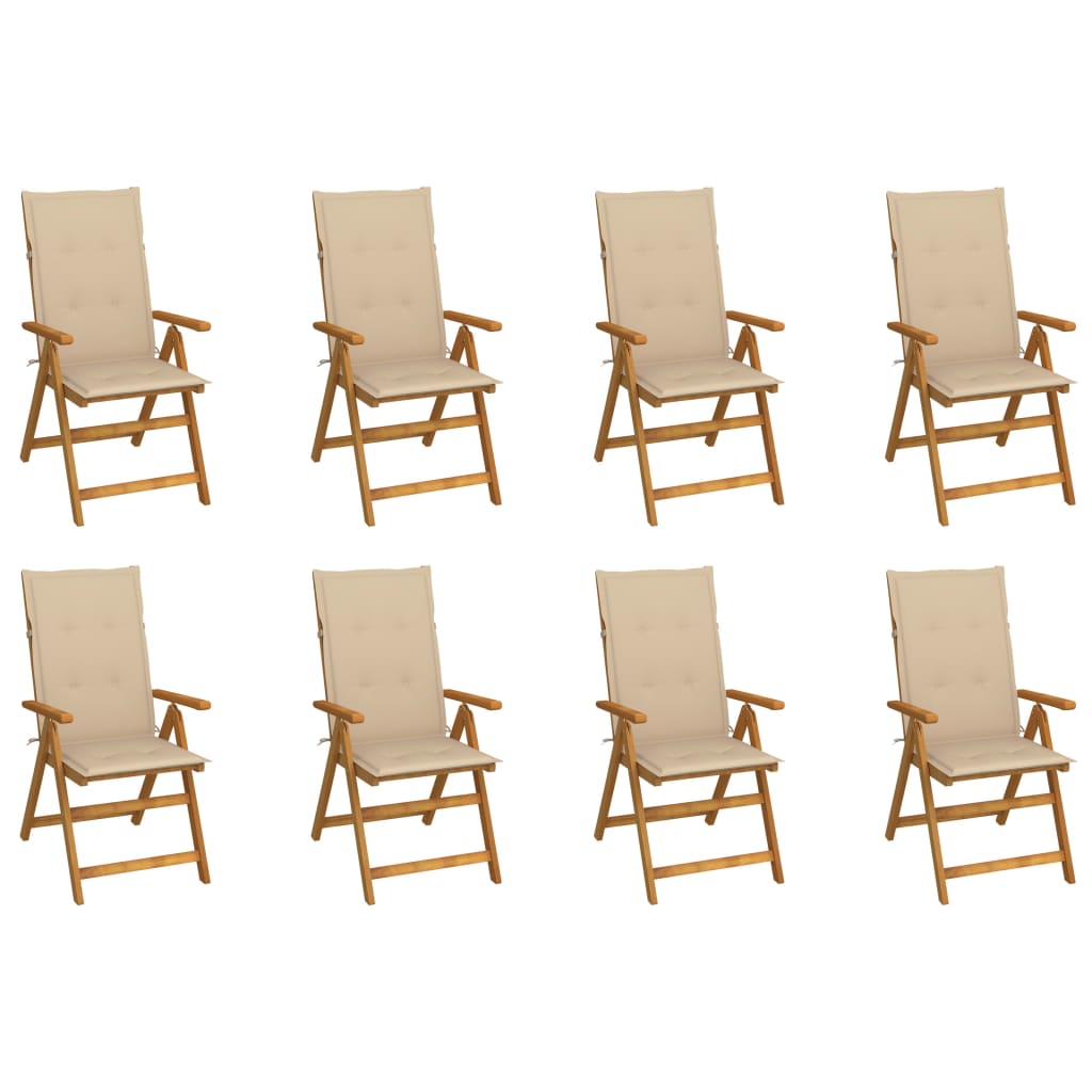 Folding Garden Chairs with Cushions Set of 8 Acacia Wood