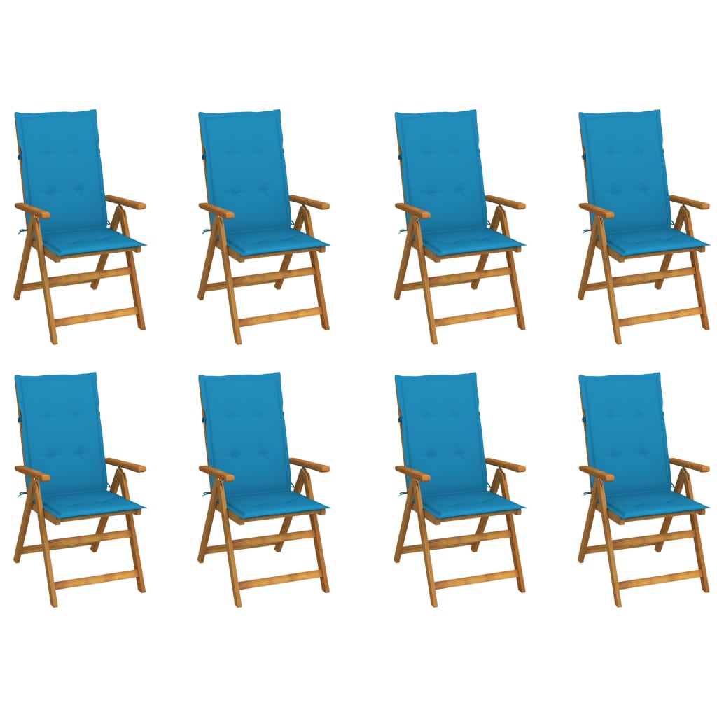 Folding Garden Chairs with Cushions Set of 8 Acacia Wood