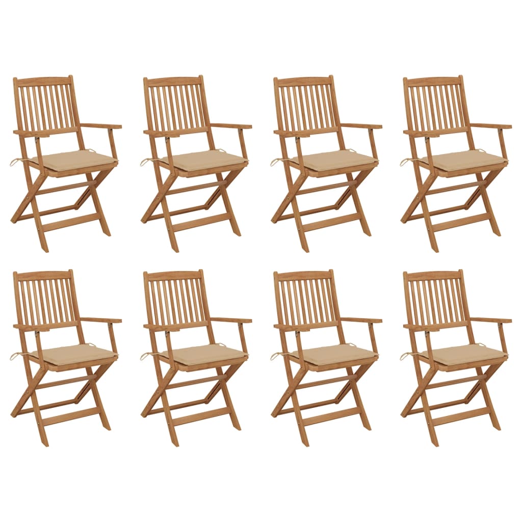 Outdoor Folding Chairs and Cushions Set of 8 Acacia Wood