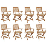 Outdoor Folding Chairs and Cushions Set of 8 Acacia Wood