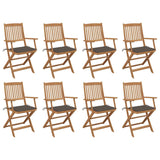 Outdoor Folding Chairs and Cushions Set of 8 Acacia Wood