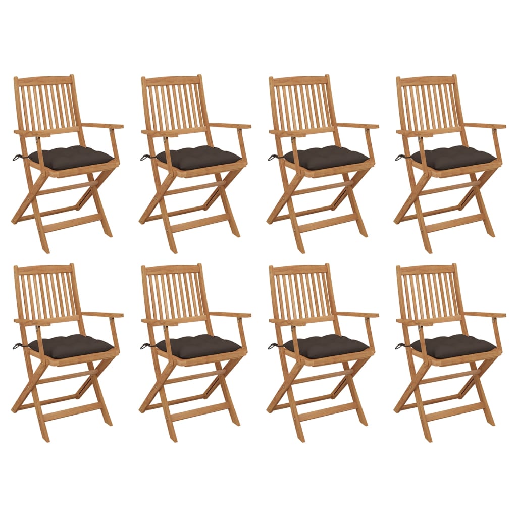 Outdoor Folding Chairs and Cushions Set of 8 Acacia Wood