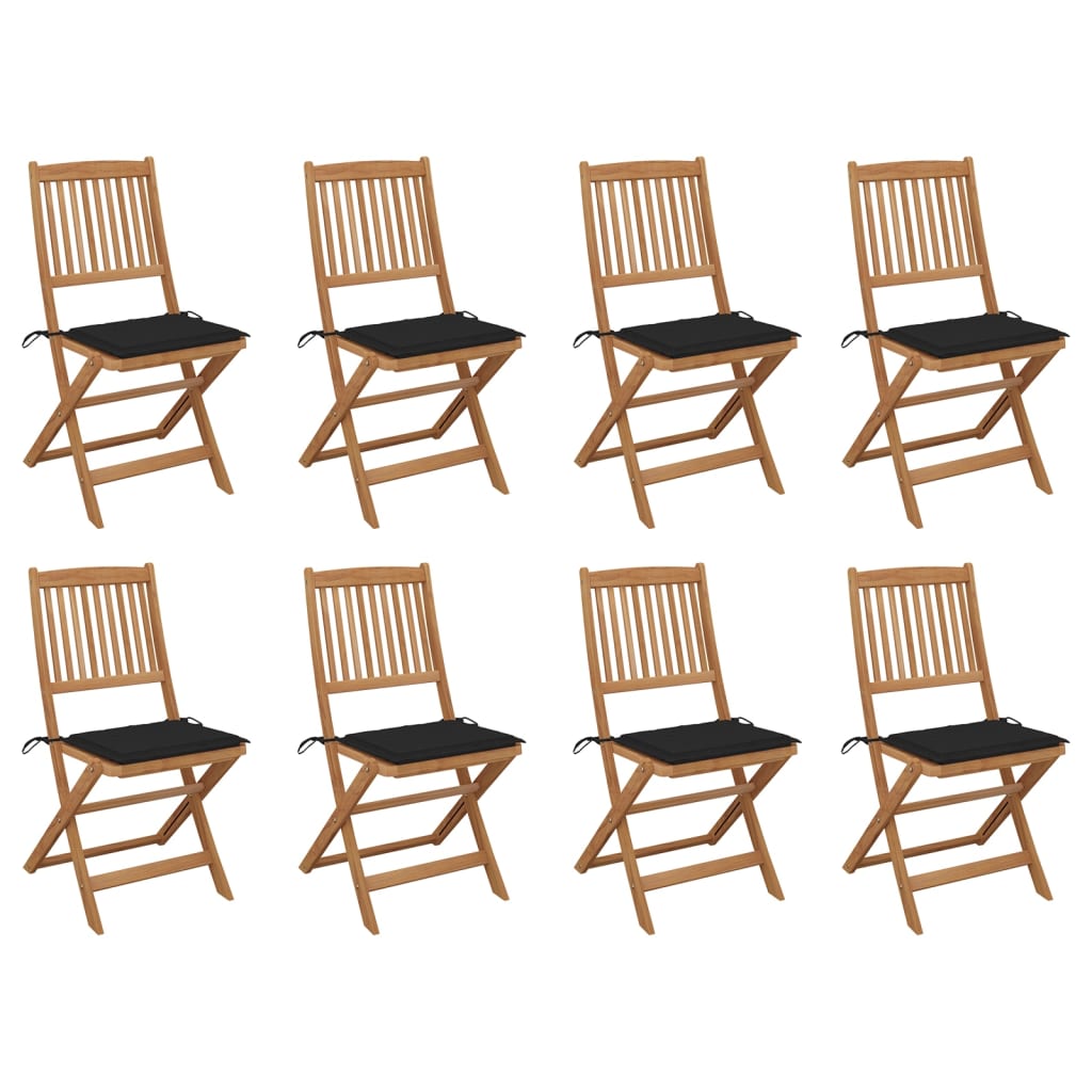 Outdoor Folding Chairs and Cushions Set of 8 Acacia Wood