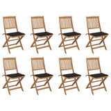 Outdoor Folding Chairs and Cushions Set of 8 Acacia Wood