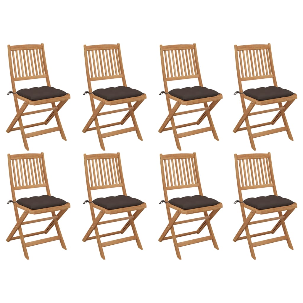 Chaises pliables d'extérieur et coussins lot de 8 Bois d'acacia