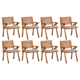 Chaises de jardin avec coussins lot de 8 Bois d'acacia solide