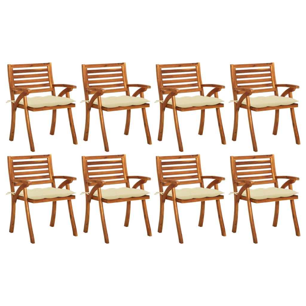 Chaises de jardin avec coussins lot de 8 Bois d'acacia solide