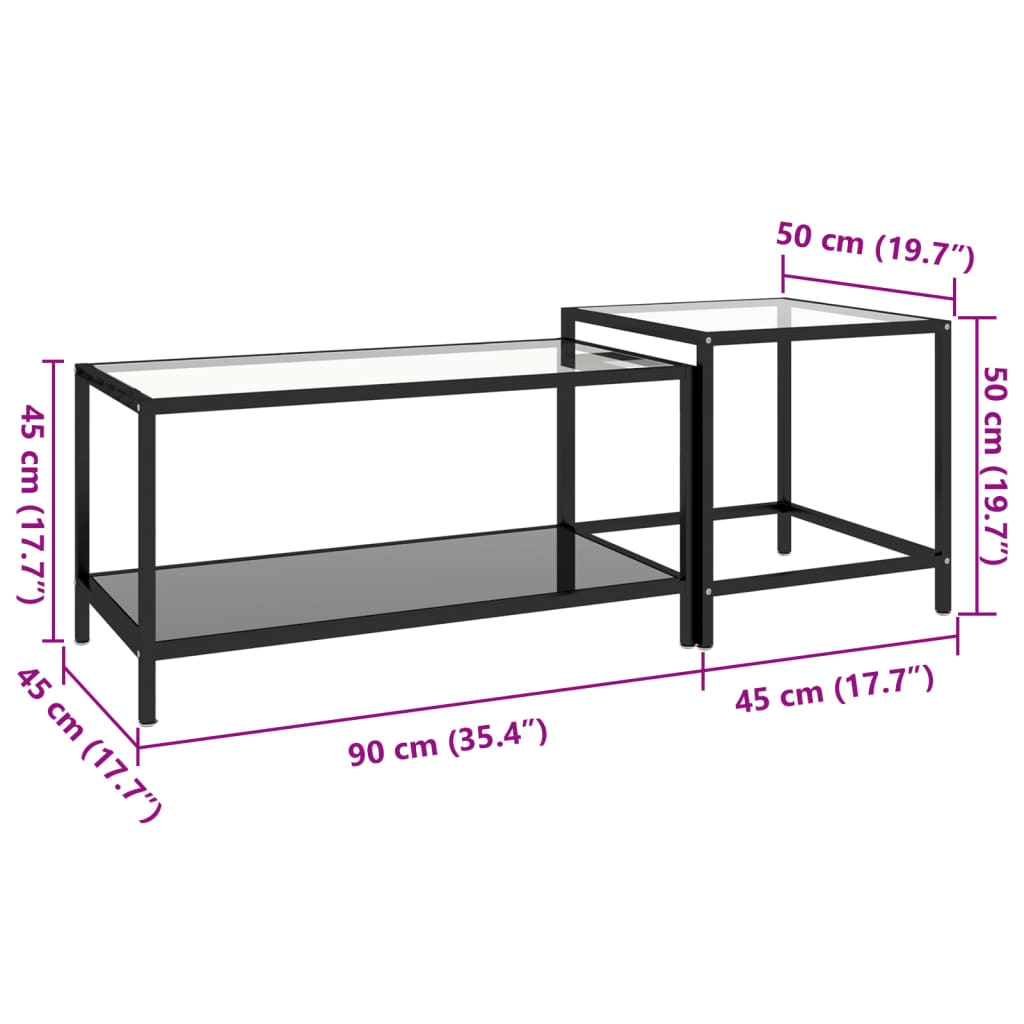 Teetische 2 Stk. Gehärtetes Glas Schwarz