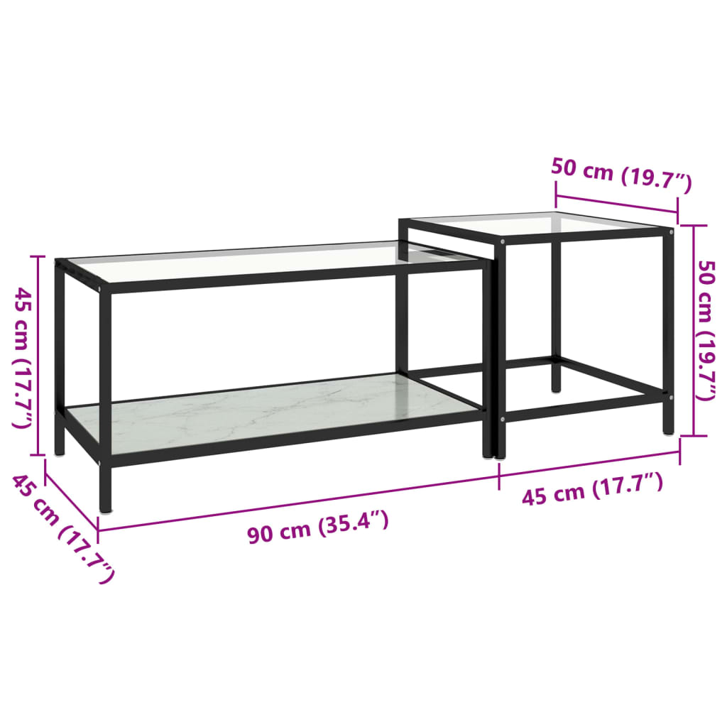 Tables à thé 2 pcs Verre trempé Blanc