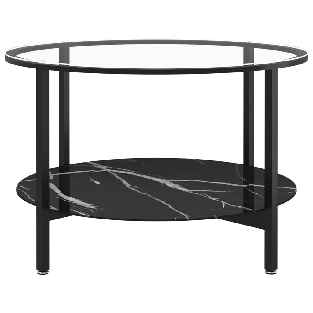 Table à thé Noir et marbre noir 70 cm Verre trempé