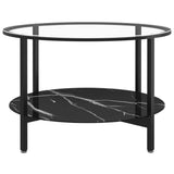 Table à thé Noir et marbre noir 70 cm Verre trempé