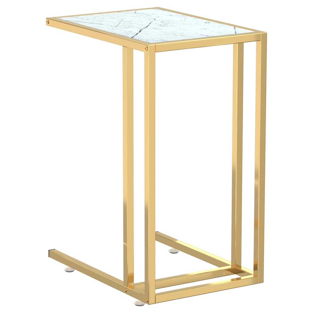 Table d'appoint ordinateur Marbre blanc 50x35x65cm Verre trempé