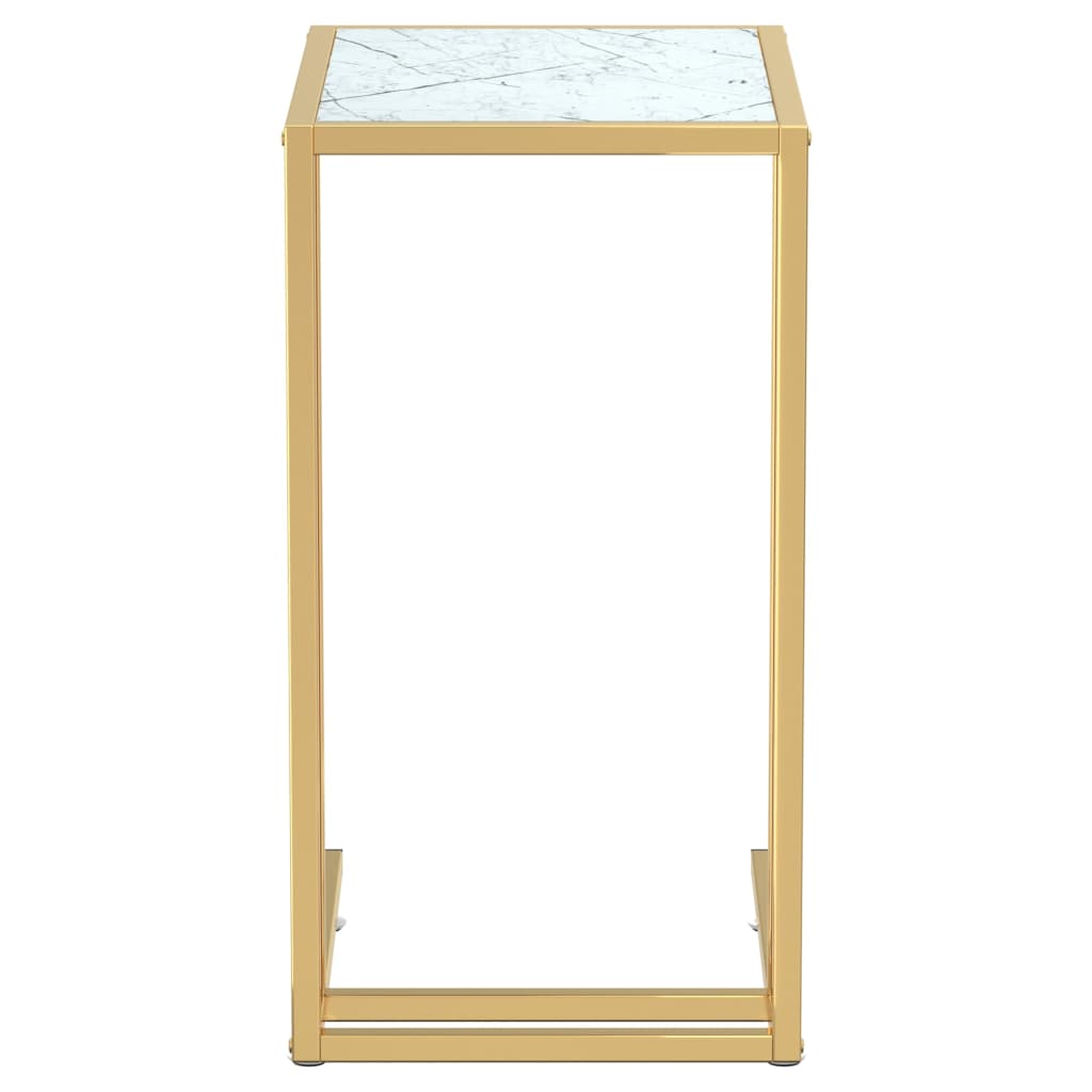 Table d'appoint ordinateur Marbre blanc 50x35x65cm Verre trempé