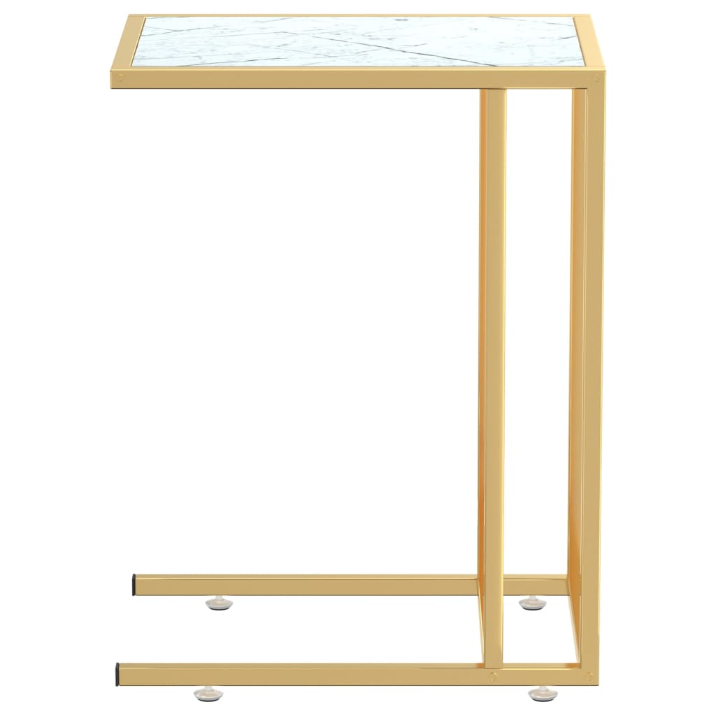 Table d'appoint ordinateur Marbre blanc 50x35x65cm Verre trempé