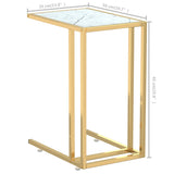 Table d'appoint ordinateur Marbre blanc 50x35x65cm Verre trempé