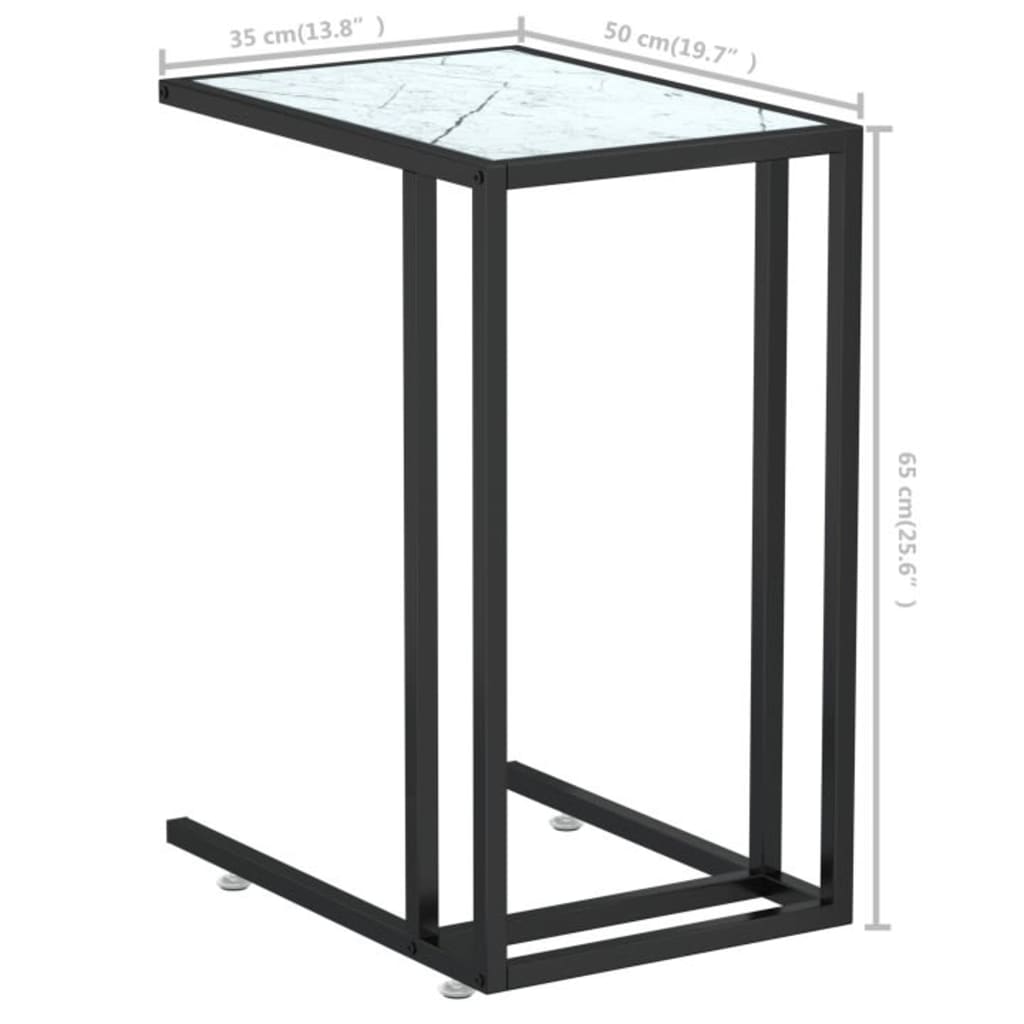 Table d'appoint ordinateur Marbre blanc 50x35x65cm Verre trempé