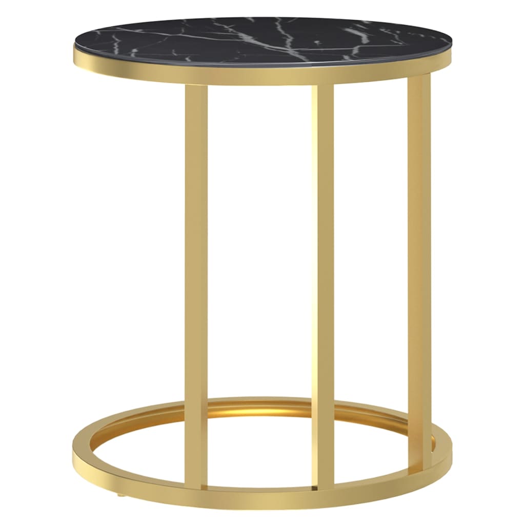 Table d'appoint Doré et marbre noir 45 cm Verre trempé