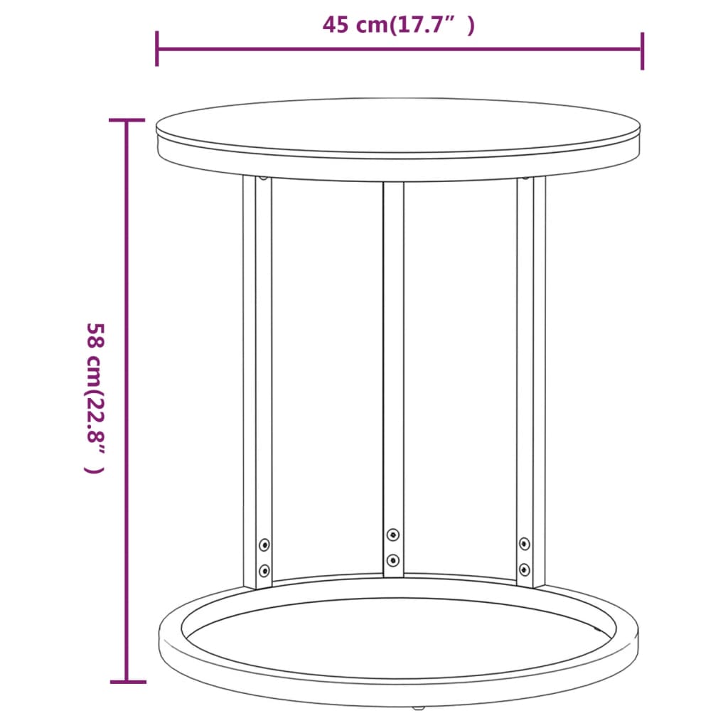 Table d'appoint Doré et marbre noir 45 cm Verre trempé