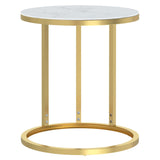 Table d'appoint Doré et marbre blanc 45 cm Verre trempé