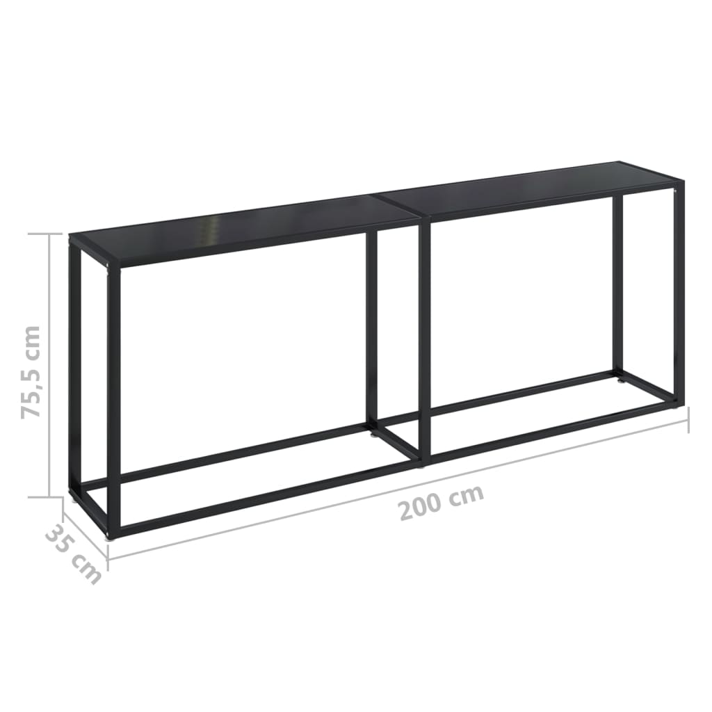 Console table Black 200x35x75.5 cm Tempered glass