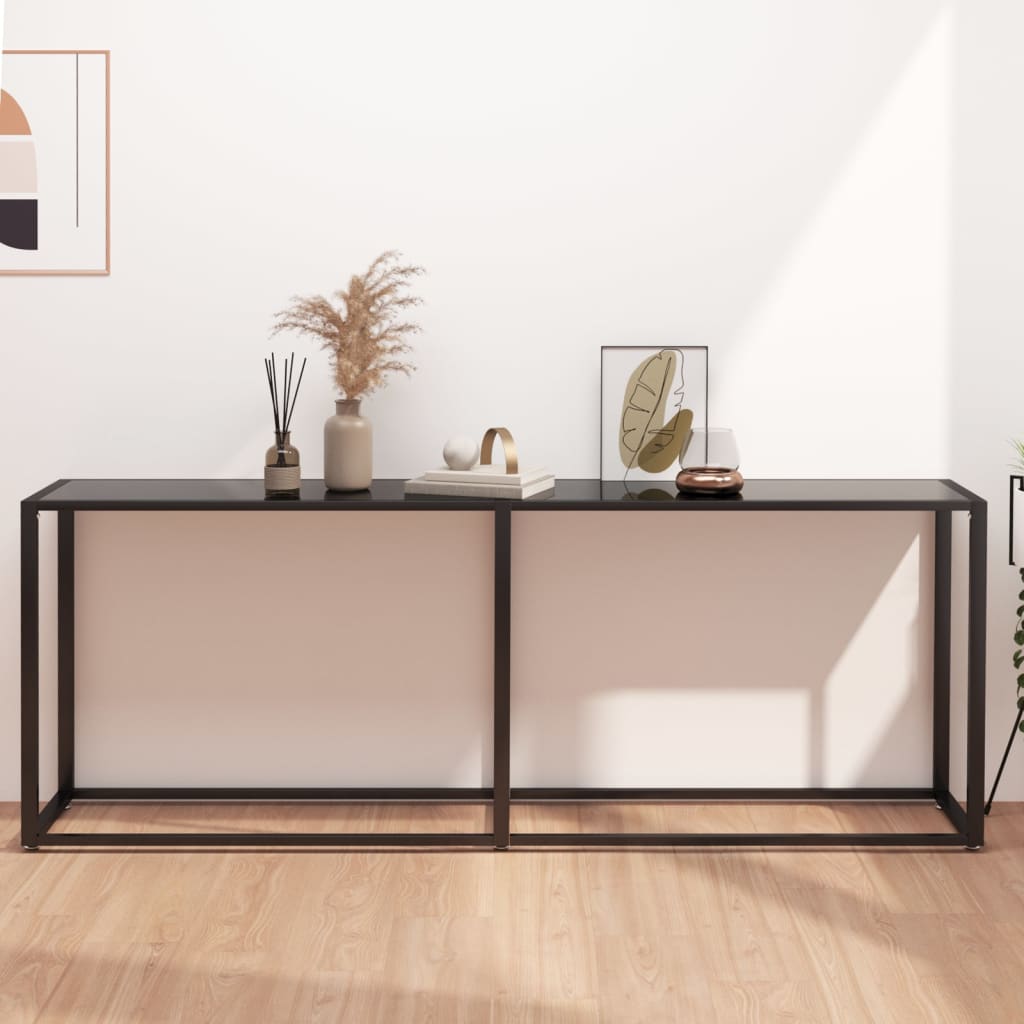 Console table Black 200x35x75.5 cm Tempered glass