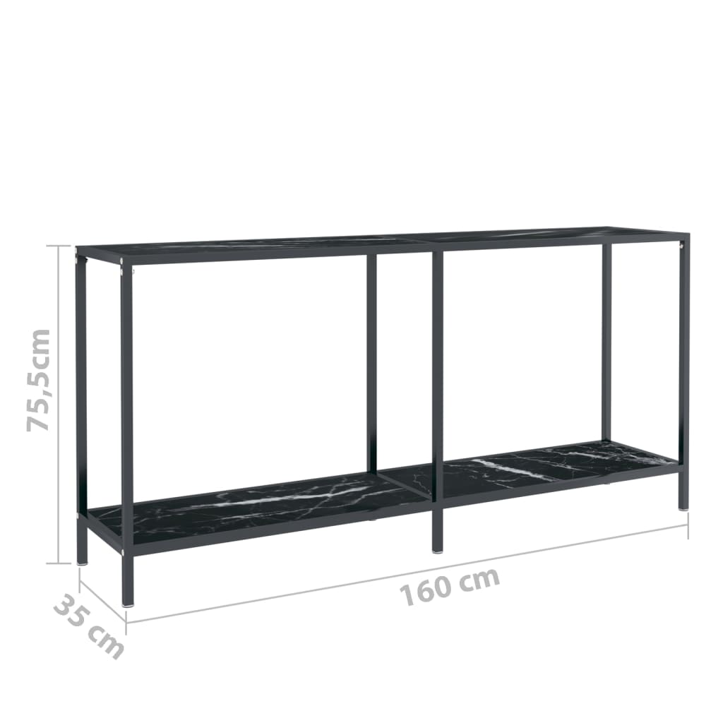 Console table Black 160x35x75.5 cm Tempered glass