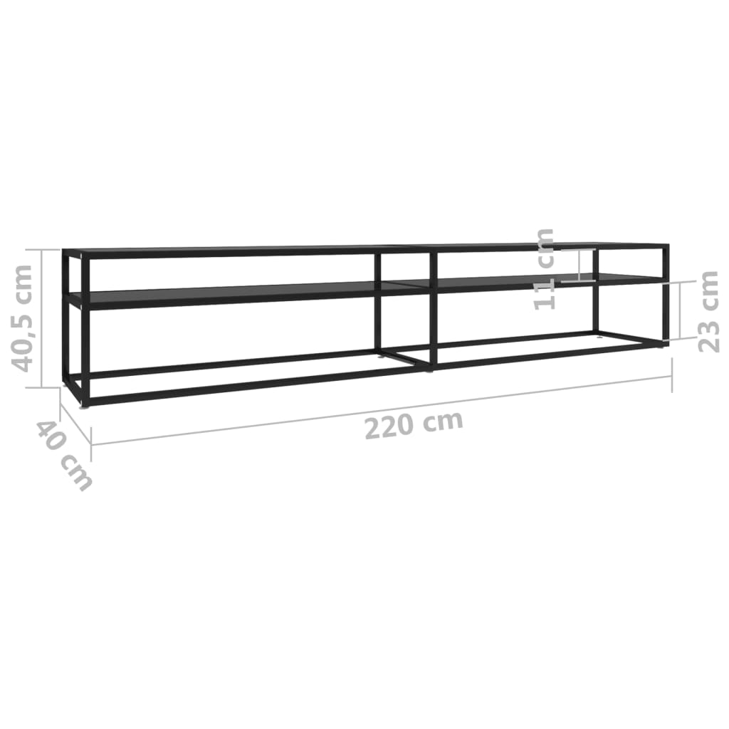 Black TV cabinet 220x40x40.5 cm tempered glass