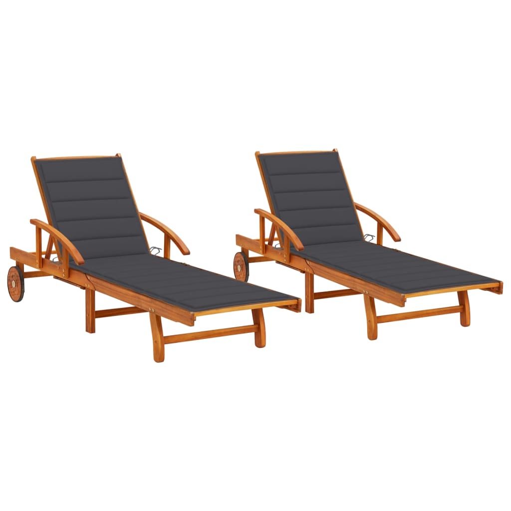 Chaises longues lot de 2 avec coussins Bois d'acacia solide