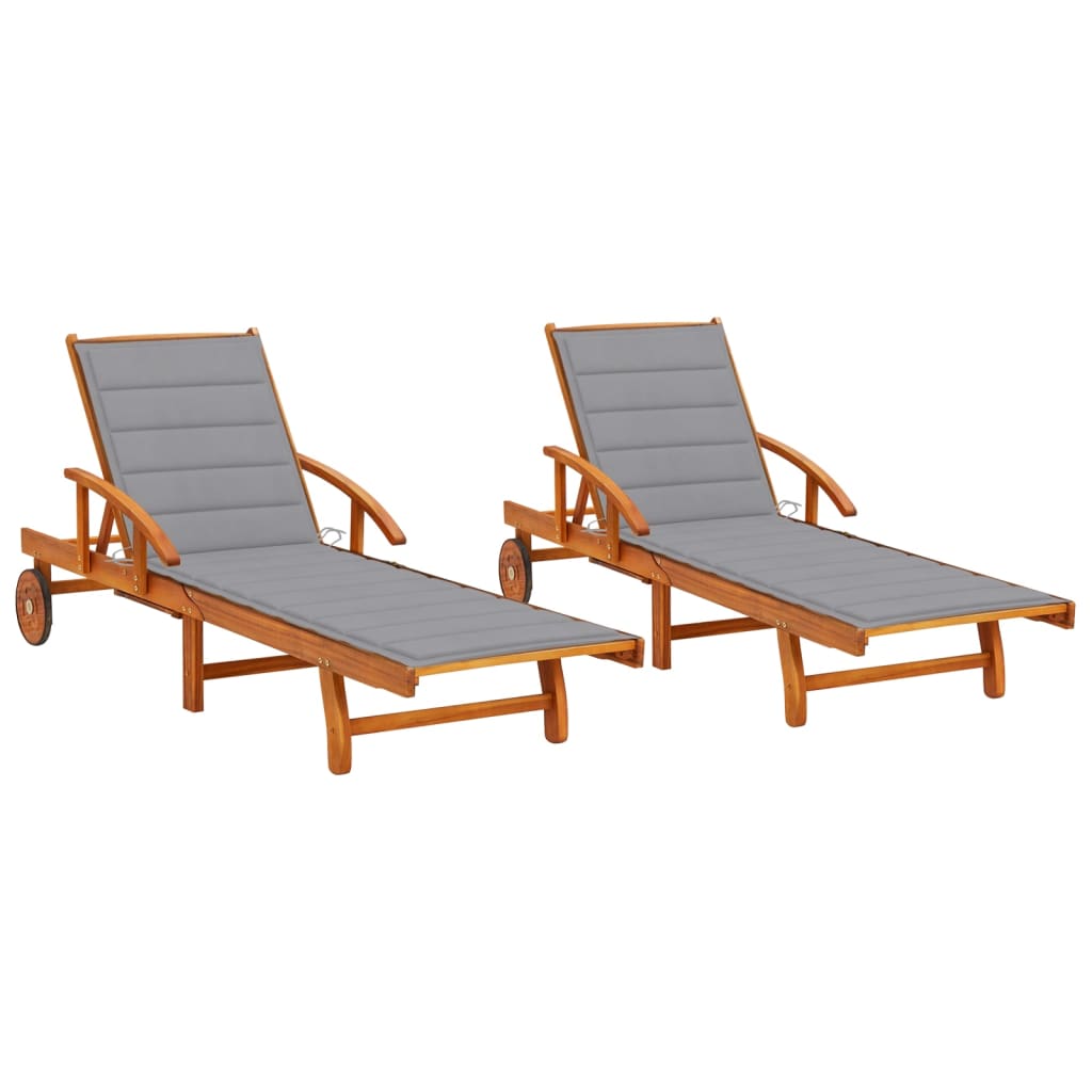 Chaises longues 2 pcs avec coussins Bois d'acacia solide