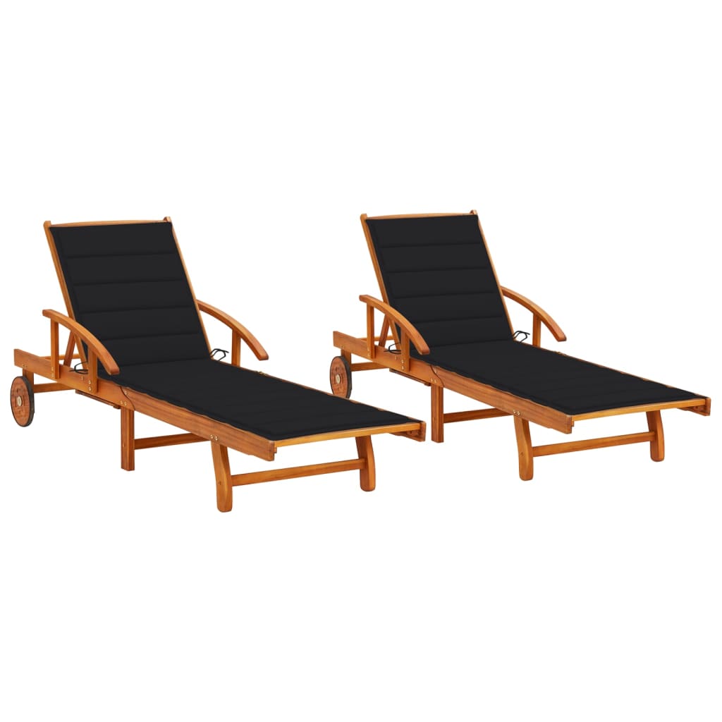 Chaises longues lot de 2 avec coussins Bois d'acacia solide