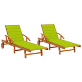 Chaises longues lot de 2 avec coussins Bois d'acacia solide