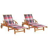 Chaise Longues Set of 2 with Cushions Solid Acacia Wood