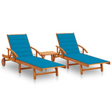 Deckchairs set of 2 with table and cushions Solid Acacia