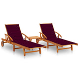 Deckchairs set of 2 with table and cushions Solid Acacia