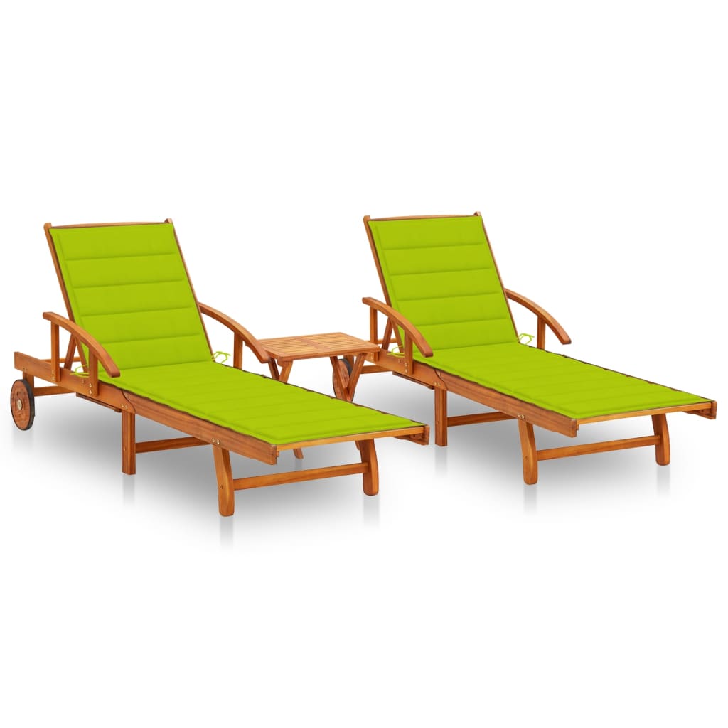 Deckchairs set of 2 with table and cushions Solid Acacia