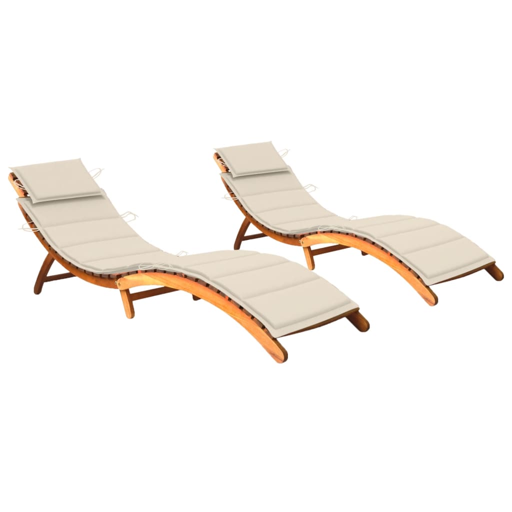 Chaises longues lot de 2 avec coussins Bois d'acacia solide