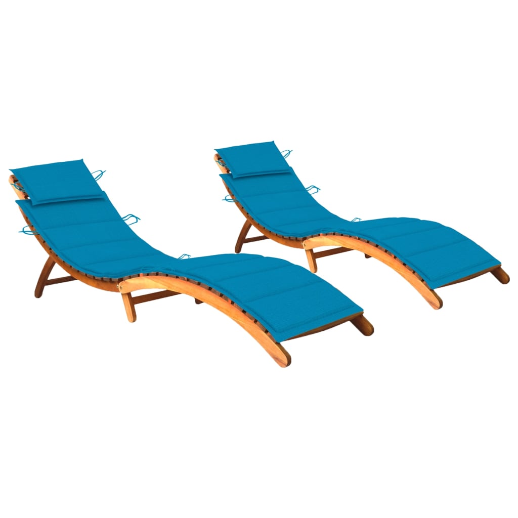 Chaises longues lot de 2 avec coussins Bois d'acacia solide