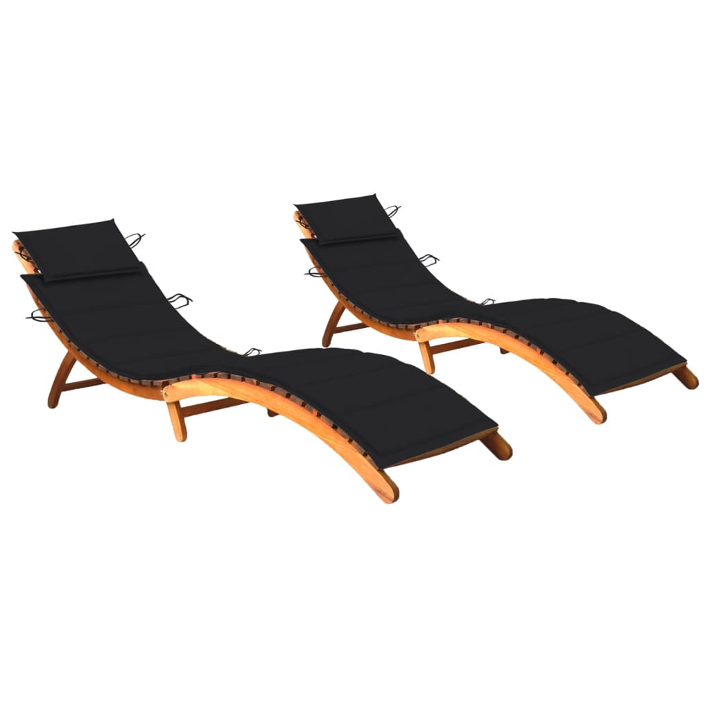 Chaises longues 2 pcs avec coussins Bois d'acacia solide