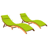 Chaise Longues Set of 2 with Cushions Solid Acacia Wood