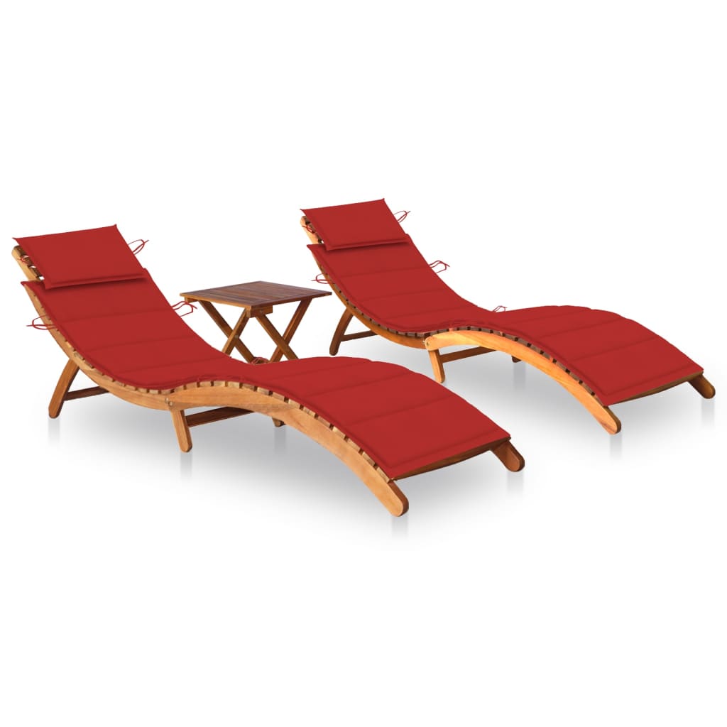 Deckchairs set of 2 with table and cushions Solid Acacia