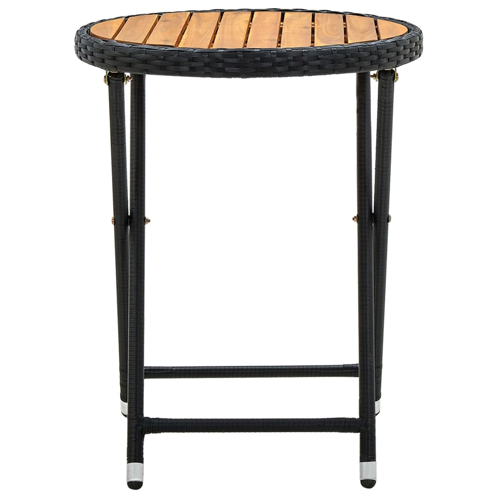 Table à thé Noir 60 cm Résine tressée et bois d'acacia solide