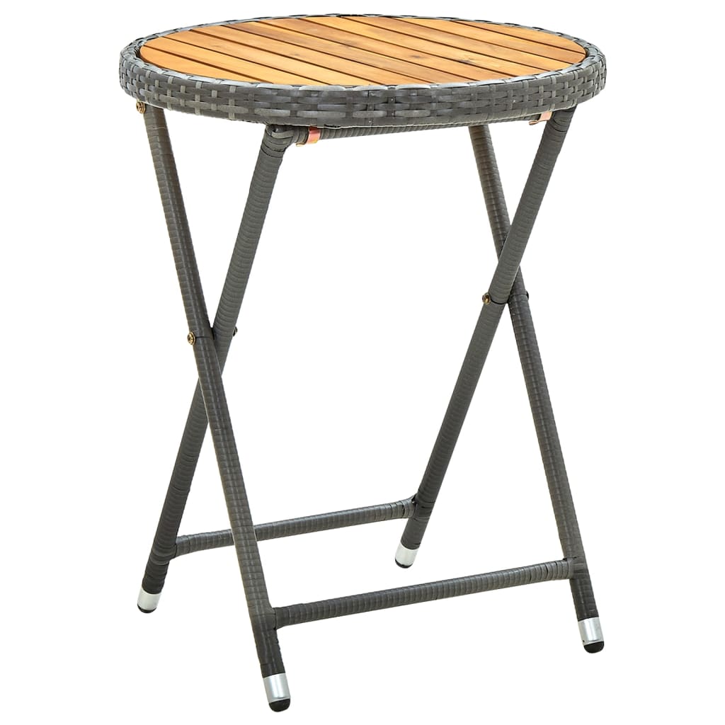 Grey Tea Table 60 cm Resin wicker and solid acacia wood