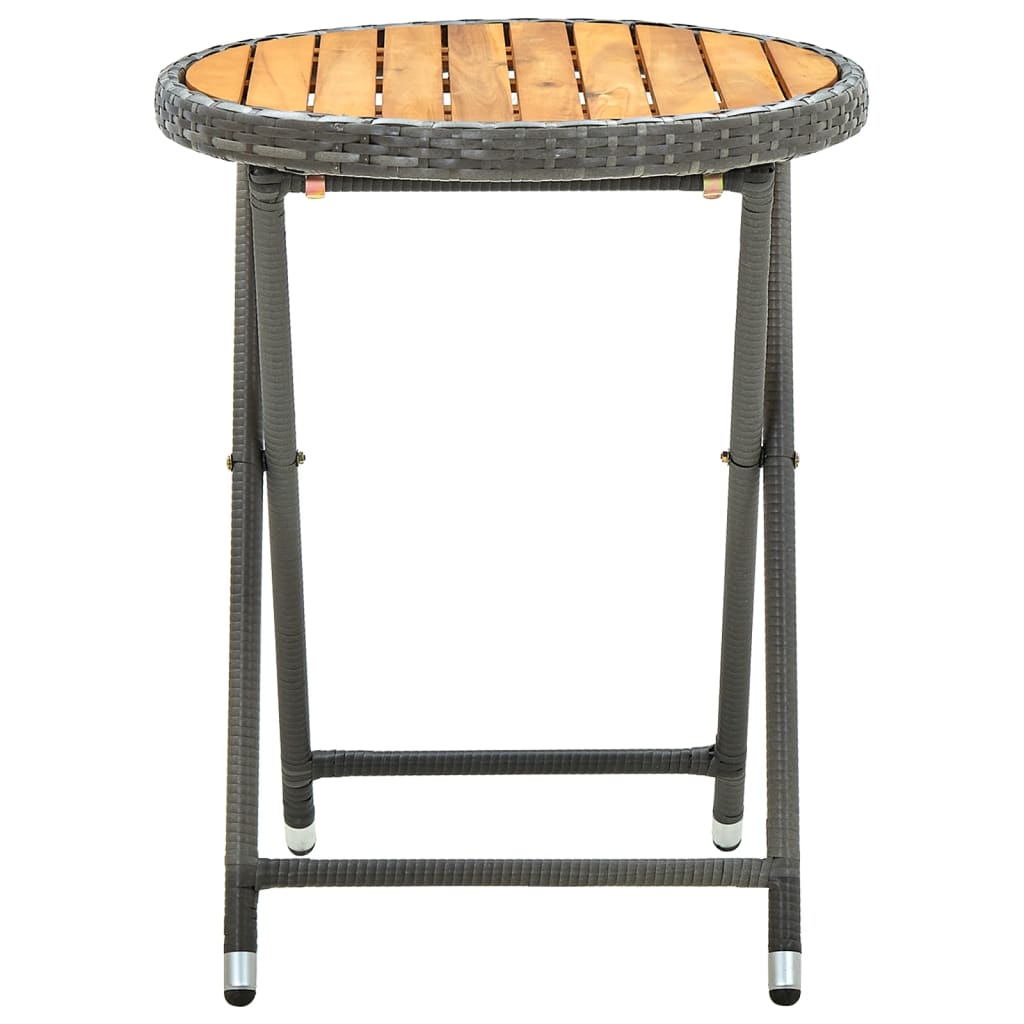 Table à thé Gris 60 cm Résine tressée et bois d'acacia solide