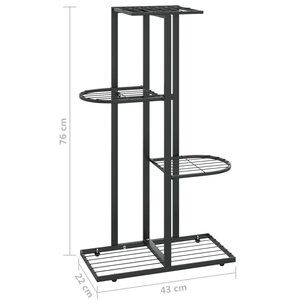 Support pour plantes 4 niveaux 43x22x76 cm Noir Métal