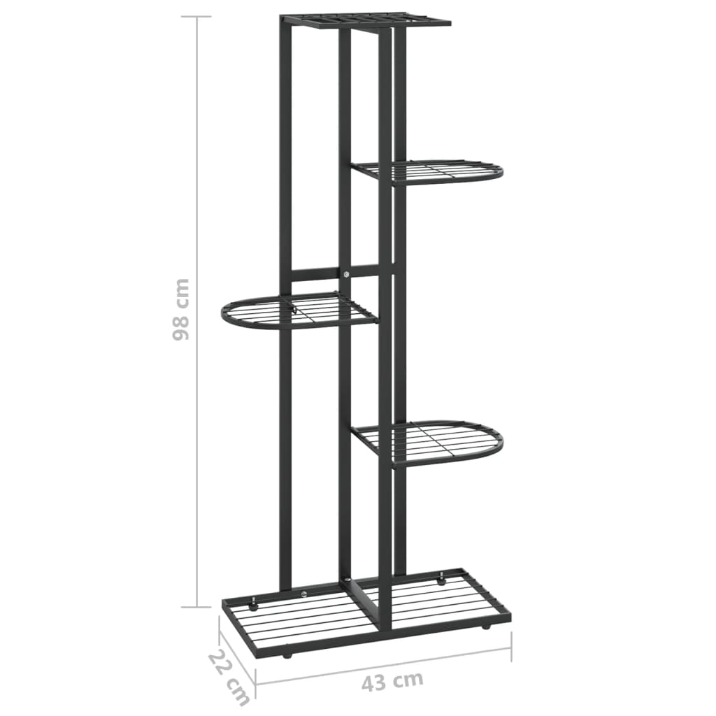 Support pour plantes 5 niveaux 43x22x98 cm Noir Métal